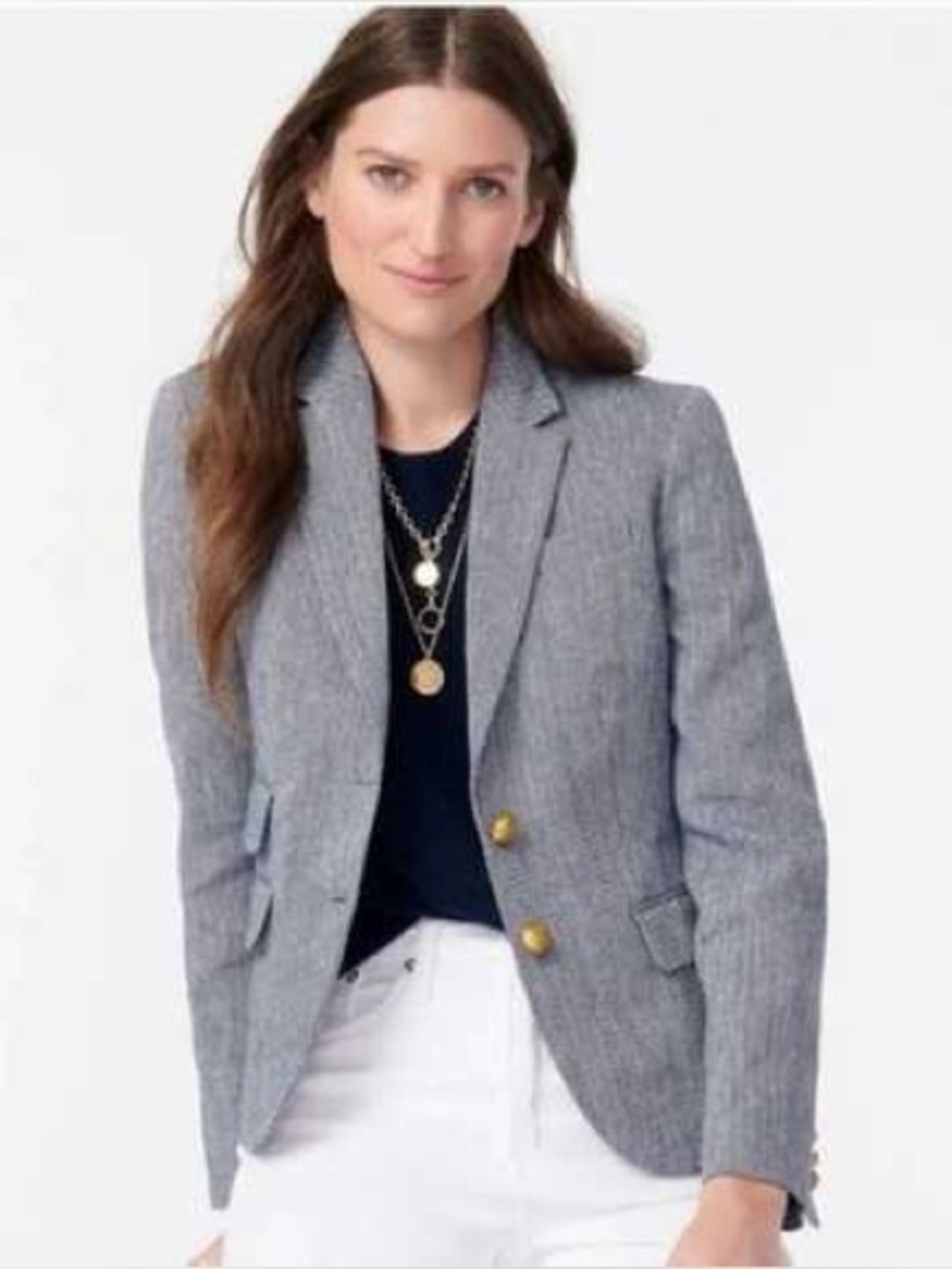 J Crew Herringbone Schoolboy Blazer Blue Gold Button 8
